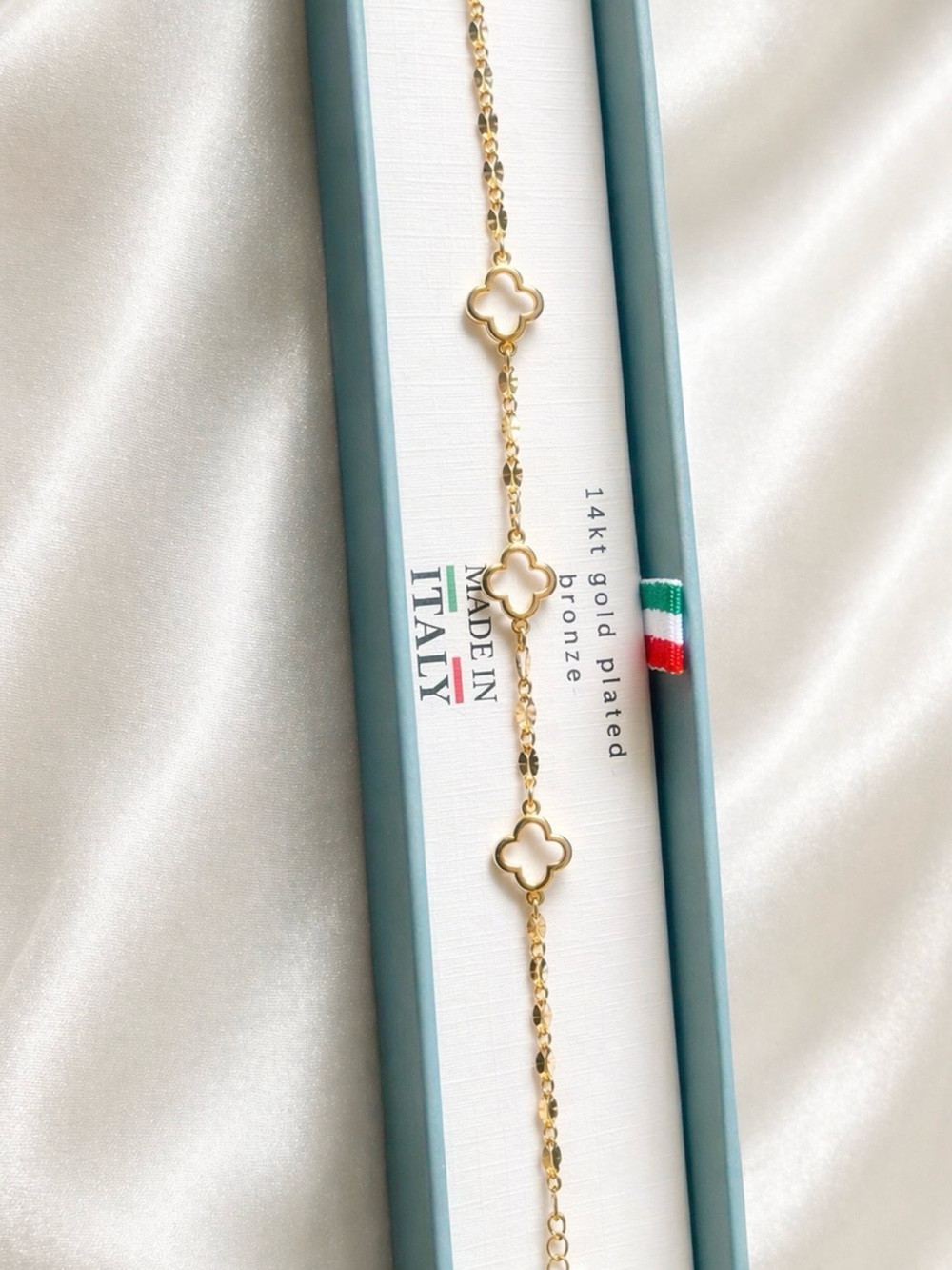 14K Gold Clover Bracelet Dainty Luxury Stackable Jewelry Trendy Gift for Her